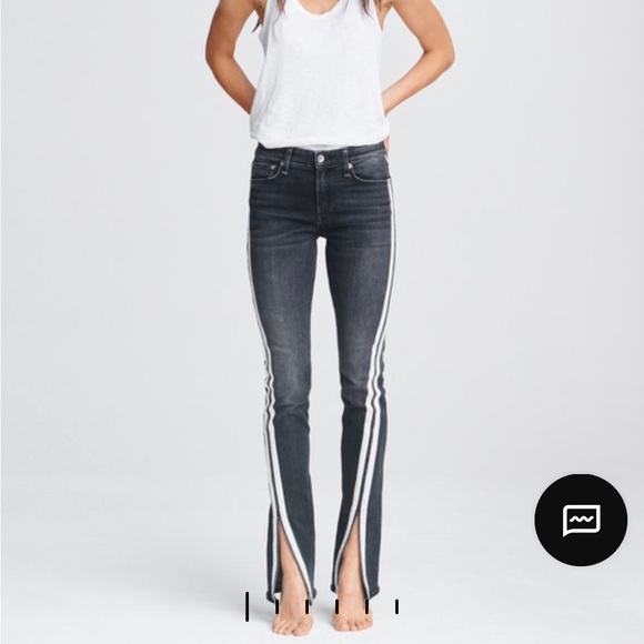 Rag & Bone Cate Mid Rise Flare Size 25 in Black with White Racer Stripes - Picture 3 of 5